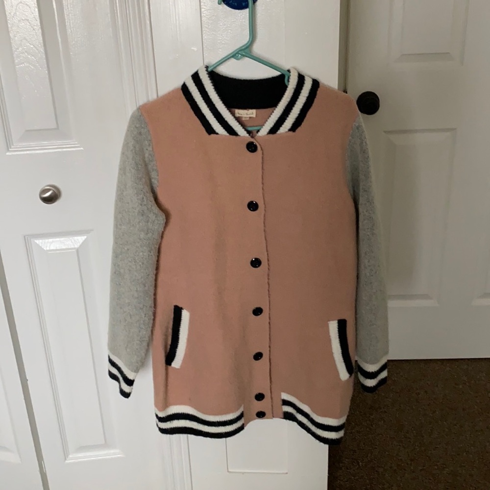 Cute long bomber cardigan!